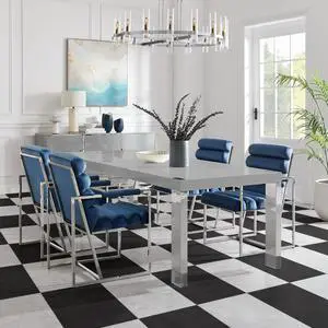 Inspired Home Shaelynn Dining Table - Seats up to 8 People | Stainless Steel Legs, Light Grey/Chrome