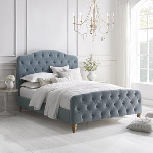 Rustic Manor Rodolfo Bed - Diamond Tufted Headboard and Footboard | Upholstered, Light Blue Velvet