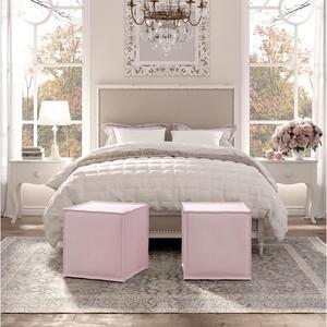 Rustic Manor Saniya Ottoman - Upholstered | Piping Accents, Light Pink Linen