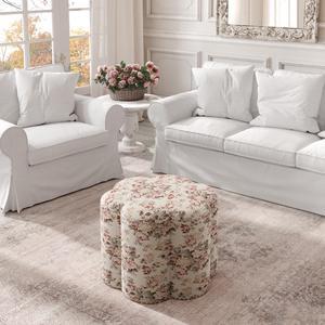 Rustic Manor Brylie Ottoman - Upholstered | Nailhead Trim, Cluster Red Linen