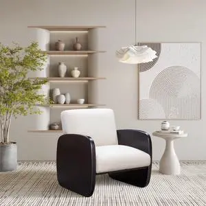 Inspired home Haneen  - Wooden Arm | Upholstered, Black Wood Linen