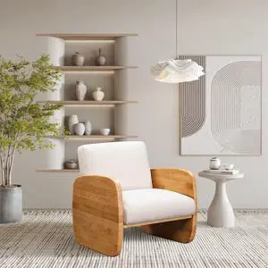 Inspired home Haneen  - Wooden Arm | Upholstered, Natural Wood Linen