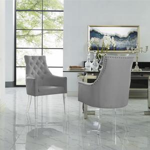Natalie Light Grey Dining Chair – Linen | Set of 2 | Button Tufted | Nailhead Trim | Acrylic Legs | Inspired Home