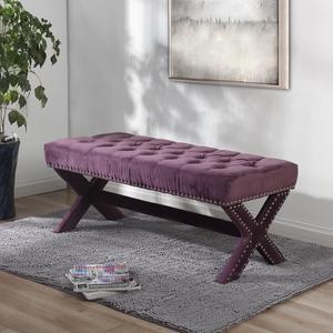 Gus Purple Velvet Tufted Bench - Silver Nailhead Legs | Modern | Living Room, Entryway, Bedroom | Inspired Home