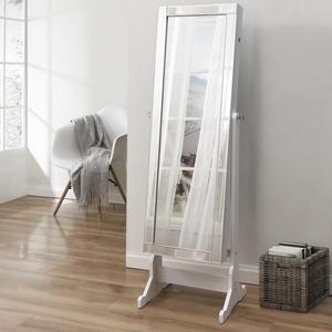 Allure Pristine White Full Length Jewelry Cheval Armoire - Makeup Storage | Organizer | Mirror Border | Lockable with LED Lights | Inspired Home