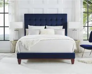 Georges Blue Velvet Platform Bedframe - Queen Size | Button Tufted | Upholstered | Modern and Contemporary | Inspired Home