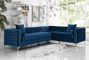 Lorenzo Blue Corner Sectional Sofa - 120" Right Facing | Velvet Tufted | Nailhead | Metal Legs | Modern Contemporary | Inspired Home