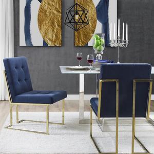 Rockefellar Navy Blue Velvet Dining Chair - Set of 2 | Armless | Gold Frame | Stainless Steel Legs