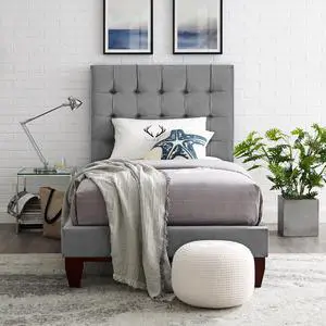 Georges Grey Velvet Platform Bedframe - Full Size | Button Tufted | Upholstered | Modern and Contemporary | Inspired Home