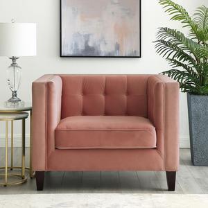 Kenn Blush Velvet Club Chair or Sofa - Button Tufted | Espresso Tapered Leg | Square Arms | Inspired Home