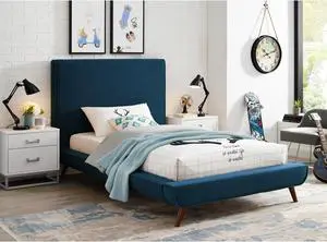 Loft Lyfe Liam Linen Platform Bed Twin Size, Denim