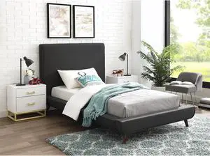 Loft Lyfe Liam Linen Platform Bed Twin Size, Charcoal
