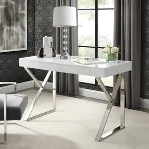 Inspired Home Tai  Writing Desk, White/Chrome
