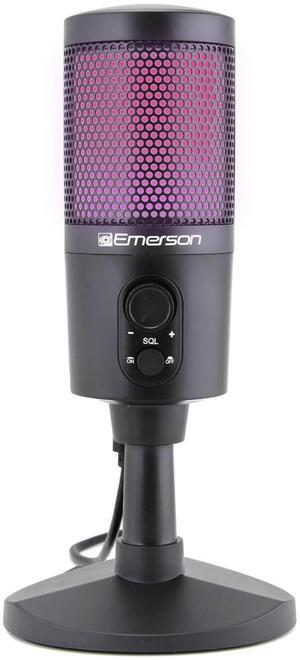 Emerson USB Gaming & Streaming Microphone with RGB Lighting with Tap-to-Mute