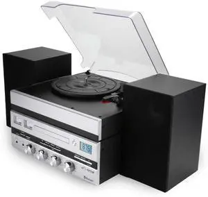 Victor Geneva 5-in-1 Desktop Turntable Music Center w Streaming Capabilities and FM Radio