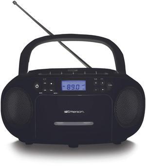 Emerson EPB-3003 Portable CD Player Boombox with Cassette Player Combo  Tape Recorder  AM/FM Radio  AUX  Headphone Jack  Dual Speakers  AC/DC & Battery Operated - Stereo System for Home or Travel
