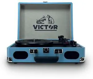 Victor Metro Plus Portable Dual Bluetooth Suitcase Turntable Blue