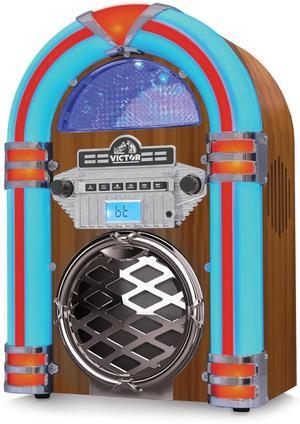 Victor Broadway II Desktop CD Player Jukebox with Multi-Color LED Lighting and FM Radio in Mahogany