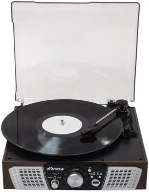 Victor Lakeshore 5-in-1 Hybrid Bluetooth Turntable System w USB and RCA Output Brown