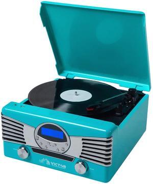 Victor Diner 7-in-1 Turntable Music Center with CD & MP3 Player and Bluetooth Function Blue