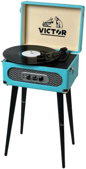 Victor Andover 5-in-1 Music Center with Chair-Height Legs and Bluetooth Function Turquoise