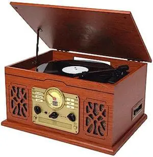 Victor State 7-in-1 Wood Music Center with 3-Speed Turntable and Dual Bluetooth