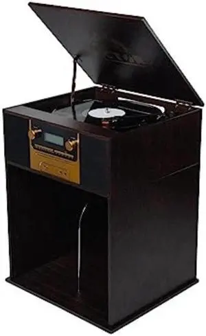 Victor Boyleston 7-in-1 3-Speed Turntable Music Center w Album Storage and USB Port Espresso