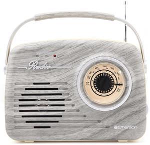 Emerson EAS-3002-GR Portable Retro AM/FM Radio with Built-In Speaker and Rechargeable Battery - Grey