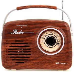 Emerson EAS-3002-MH Portable Retro AM/FM Radio with Built-In Speaker and Rechargeable Battery - Mahogany