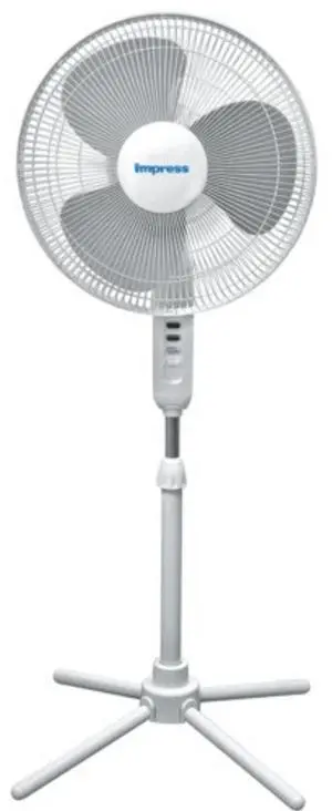 Impress Easy-Assemble 3-Speed 16-Inch Stand Oscillating Pedestal Floor Fan White