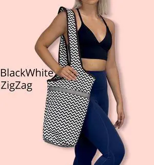 JupiterGear Yoga Mat Carrying Tote Bag with Large Size Pockets Black/White
