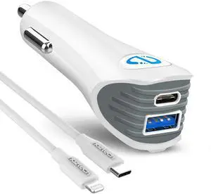 Naztech N420 PD25W+2.4A Car Charger + C to MFI 4ft Cable