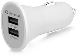 HyperGear Dual USB 2.4A Rubberized Vehicle Charger Gen-2 White