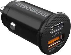 HyperGear Mini 20W USB-C PD + 18W USB Fast Car Charger Black HyperGear Mini 20W USB-C PD + 18W USB Fast Car Charger Black