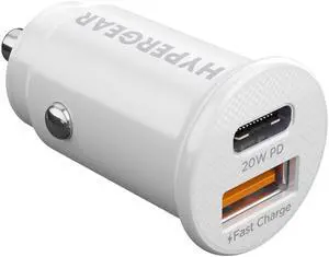 HyperGear Mini 20W USB-C PD + 18W USB Fast Car Charger White HyperGear Mini 20W USB-C PD + 18W USB Fast Car Charger White