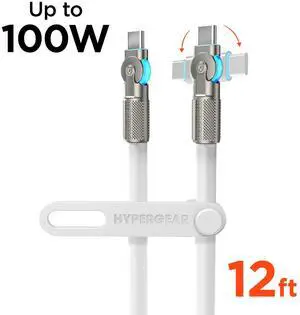 HyperGear Chunky180° 100W USB-C to USB-C Rugged Fast Charge Cable 12ft White HyperGear Chunky180° 100W USB-C to USB-C Rugged Fast Charge Cable 12ft White