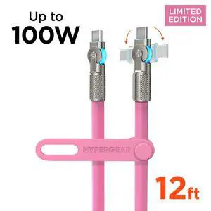 HyperGear Chunky180° 100W USB-C to USB-C Rugged Fast Charge Cable 12ft Pink HyperGear Chunky180° 100W USB-C to USB-C Rugged Fast Charge Cable 12ft Pink