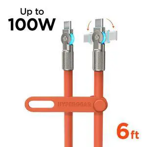 HyperGear Chunky180° 100W USB-C to USB-C Rugged Fast Charge Cable 6ft Orange HyperGear Chunky180° 100W USB-C to USB-C Rugged Fast Charge Cable 6ft Orange