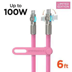 HyperGear Chunky180° 100W USB-C to USB-C Rugged Fast Charge Cable 6ft Pink HyperGear Chunky180° 100W USB-C to USB-C Rugged Fast Charge Cable 6ft Pink