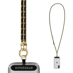 HyperGear TECHcessories Gold Chain with Black Vegan Leather Universal Crossbody Phone Strap HyperGear TECHcessories Gold Chain with Black Vegan Leather Universal Crossbody Phone Strap