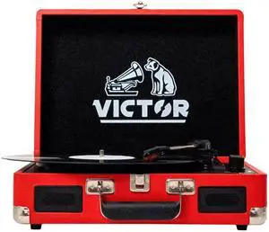 Victor Metro Dual Bluetooth Suitcase 3-Speed Turntable - Red Victor Metro Dual Bluetooth Suitcase 3-Speed Turntable - Red