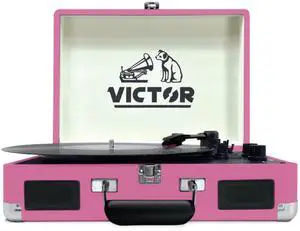 Victor Metro Dual Bluetooth Suitcase 3-Speed Turntable - Pink Victor Metro Dual Bluetooth Suitcase 3-Speed Turntable - Pink