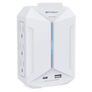 Emerson 6-Outlet + USB Wall Charger with Surge Protection and LED Lighting Emerson 6-Outlet + USB Wall Charger with Surge Protection and LED Lighting