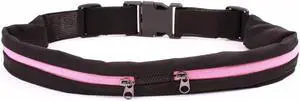Dual Pocket Running Belt Sports and Travel Fanny Pack for Jogging, Cycling and Outdoors with Water Resistant Storage Pockets - Slim, Adjustable and Elastic to Hold Cell Phones, ID and Keys