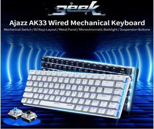 UrChoiceLtd® Ajazz Geek AK33 Backlit Usb Wired Gaming Mechanical Keyboard Blue Switch for Office, Typists and Play Games (Blue Switch, White)