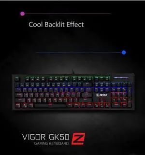 MSI GK50Z Ergonomic Design, Cool Exterior Anti-splash Mechanical Gaming Keyboard, N-key Rollover and RGB Backlit-Blue Switch