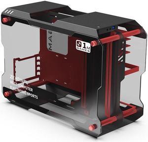 Zeaginal ZC-01M Grape Pot Mini Tempered Glass Computer Case Support 120MM/ 240mm Radiator Support M-ATX /ITX Motherboard USB 3.0 -Black&Red (Accessories are not included)