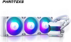 Phanteks GLACIER ONE 360 M25 A-RGB AIO Liquid CPU Cooler, Infinity Mirror Pump Cap Design, 3 X Silent 120mm M25 PWM Fans, White Phanteks GLACIER ONE 360 M25 A-RGB AIO Liquid CPU Cooler, Infinity Mirror Pump Cap Design, 3 X Silent 120mm M25 PWM Fans, White