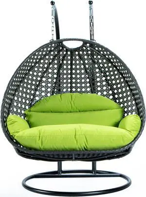 LeisureMod Charcoal Wicker 2 person Double Hanging Egg Swing Chair in Light Green