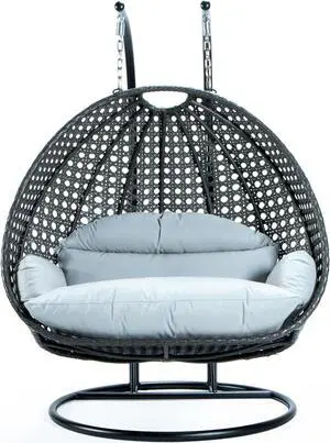 LeisureMod Charcoal Wicker 2 person Double Hanging Egg Swing Chair in Light Grey